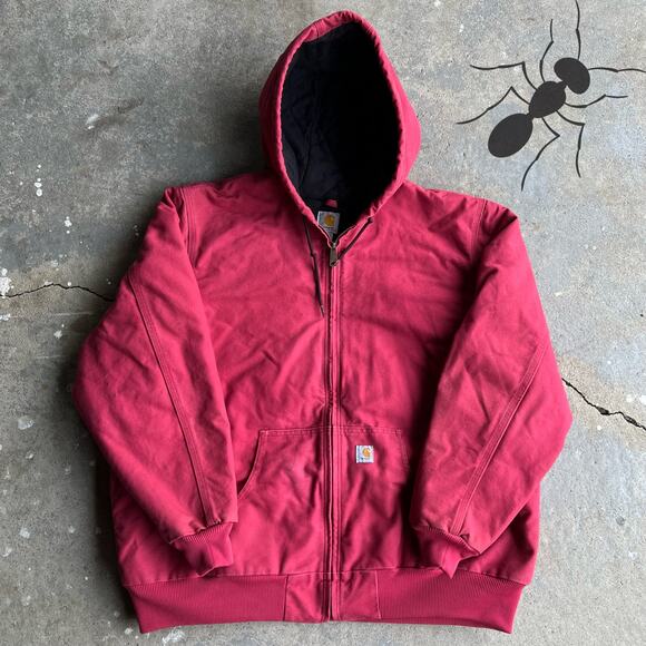 Vintage y2k WJ130 624 hot pink carhartt hooded work wear jacket